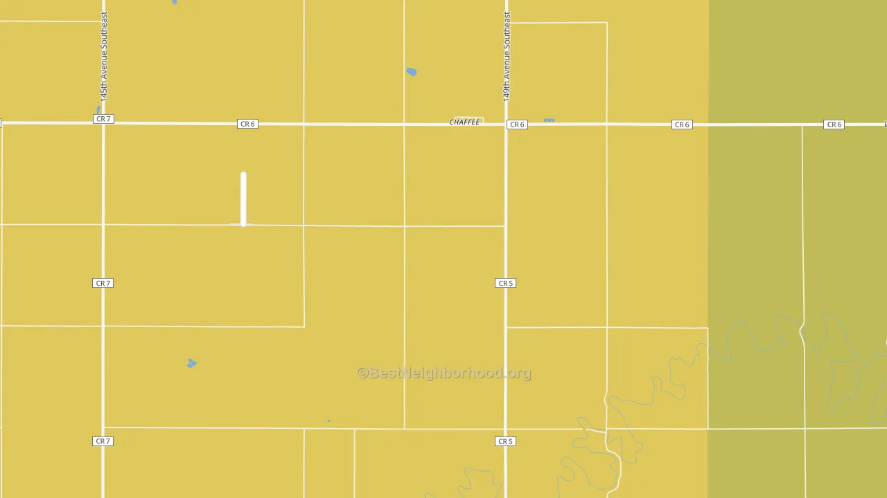 Map of the best neighborhoods in the Chaffee area, with better matches in green and worse matches in red