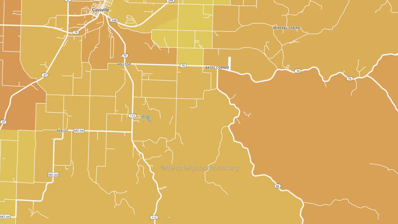 Map of the best neighborhoods in the Chain-O-Lakes area, with better matches in green and worse matches in red