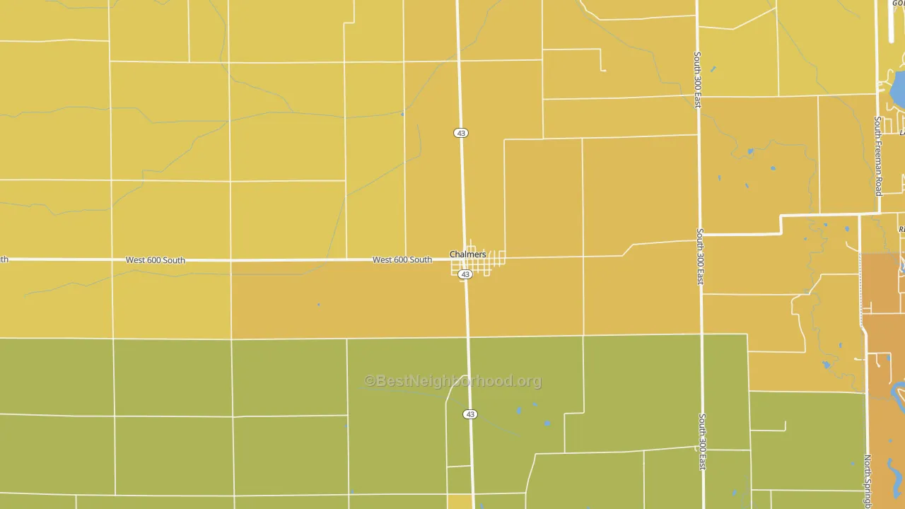 Map of the best neighborhoods in the Chalmers area, with better matches in green and worse matches in red