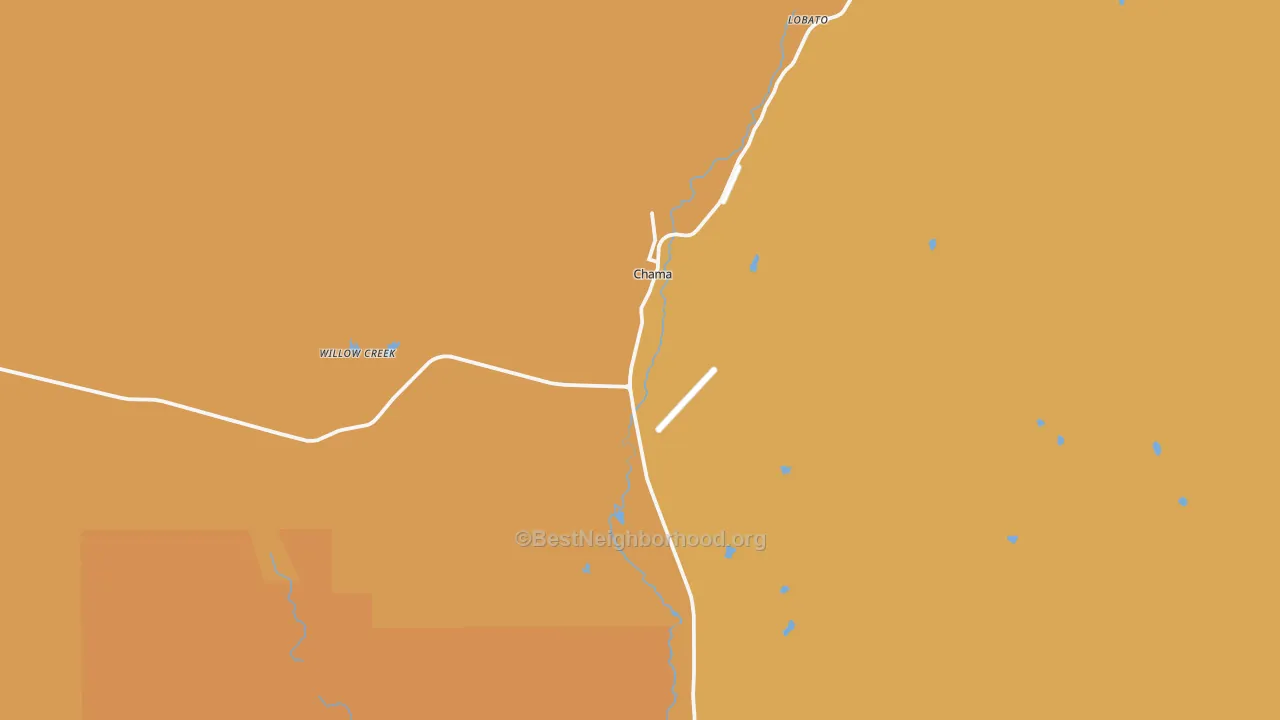 Map of the best neighborhoods in the Chama area, with better matches in green and worse matches in red