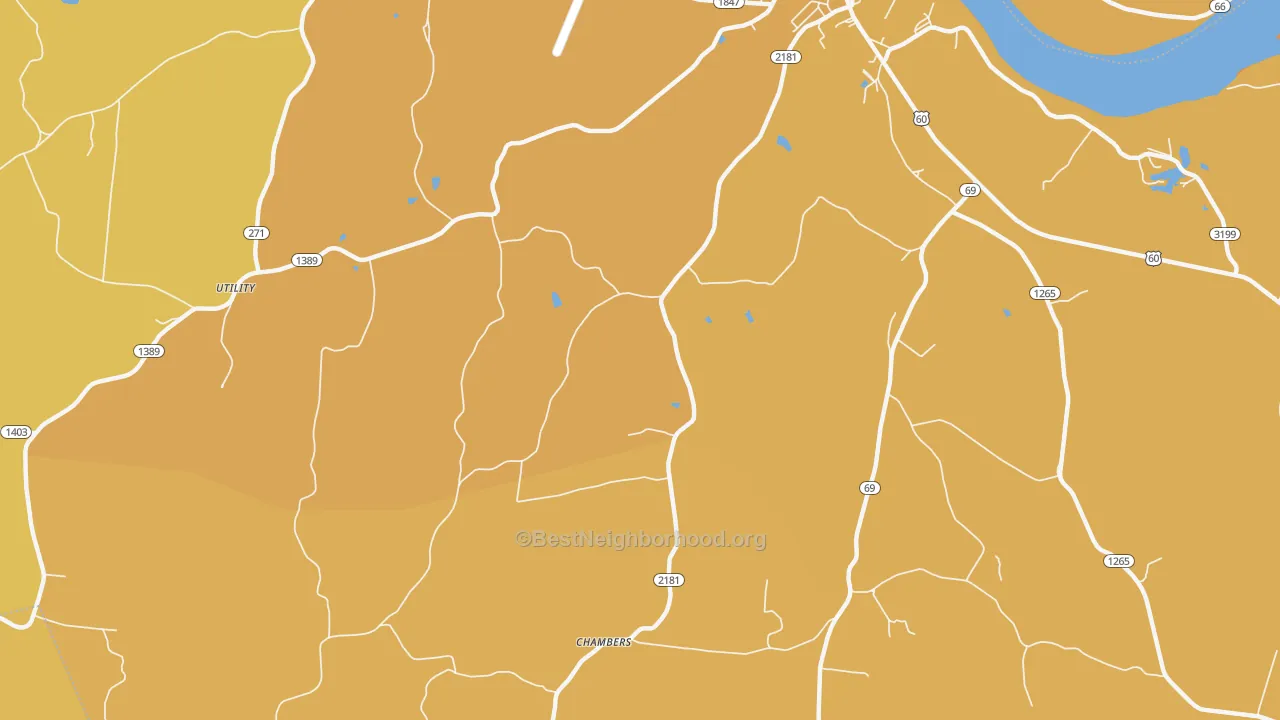 Map of the best neighborhoods in the Chambers area, with better matches in green and worse matches in red