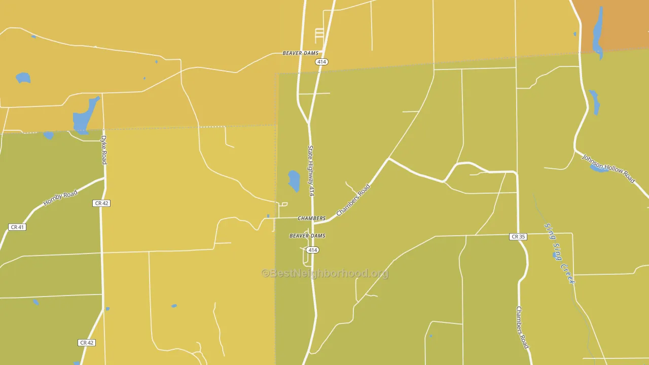 Map of the best neighborhoods in the Chambers area, with better matches in green and worse matches in red