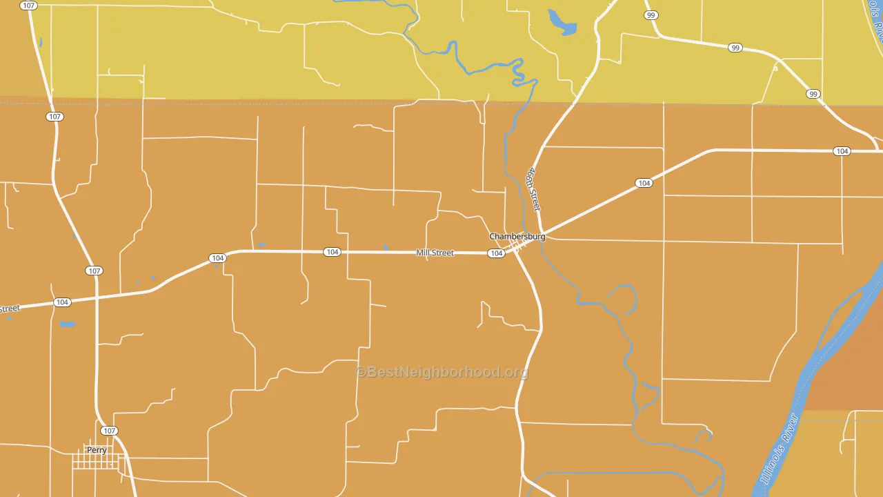 Map of the best neighborhoods in the Chambersburg area, with better matches in green and worse matches in red