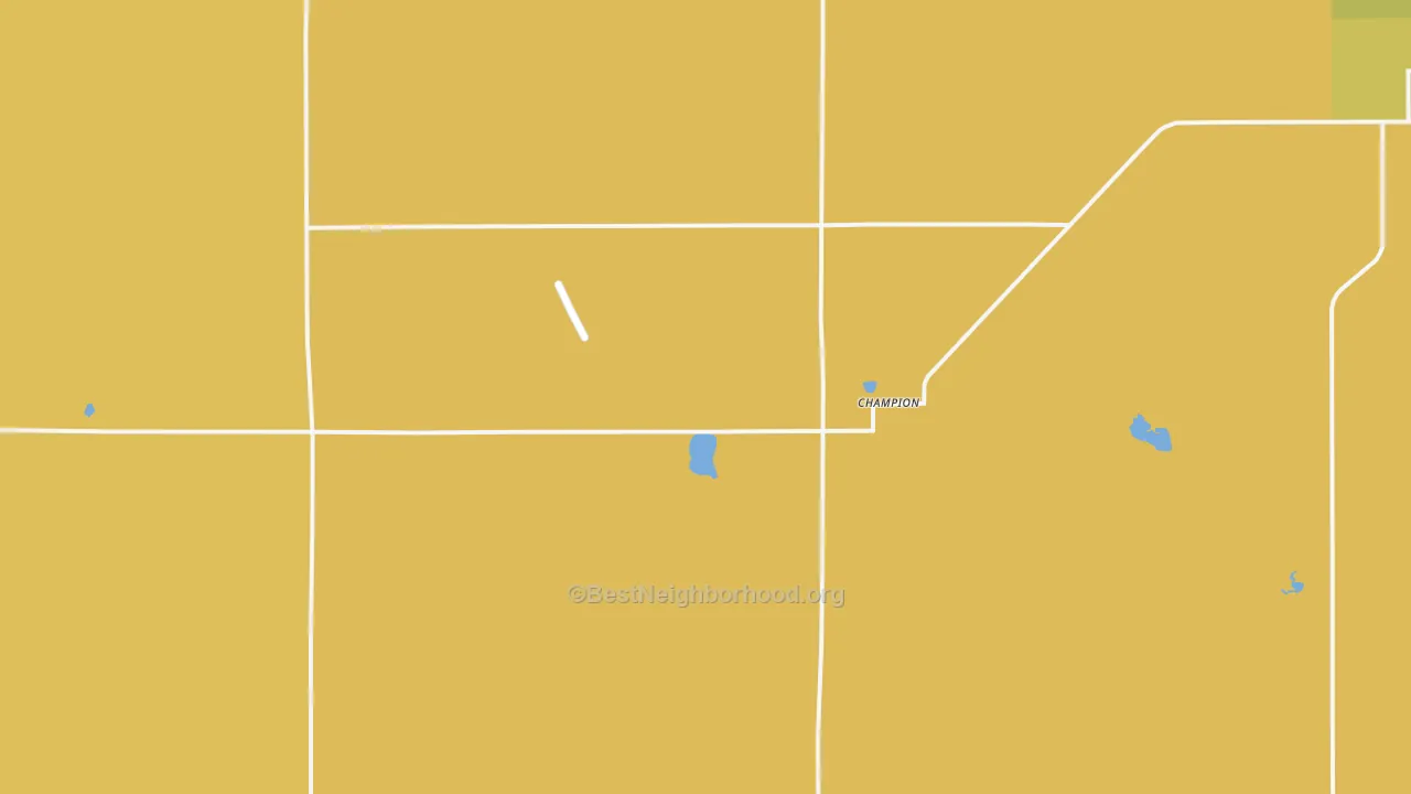 Map of the best neighborhoods in the Champion area, with better matches in green and worse matches in red