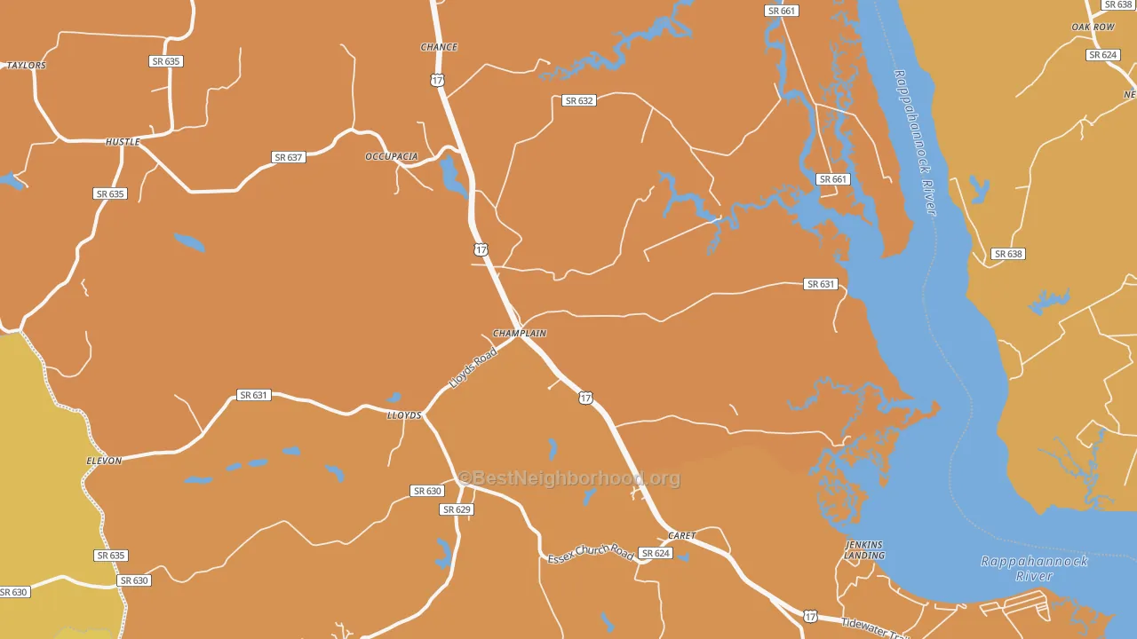 Map of the best neighborhoods in the Champlain area, with better matches in green and worse matches in red