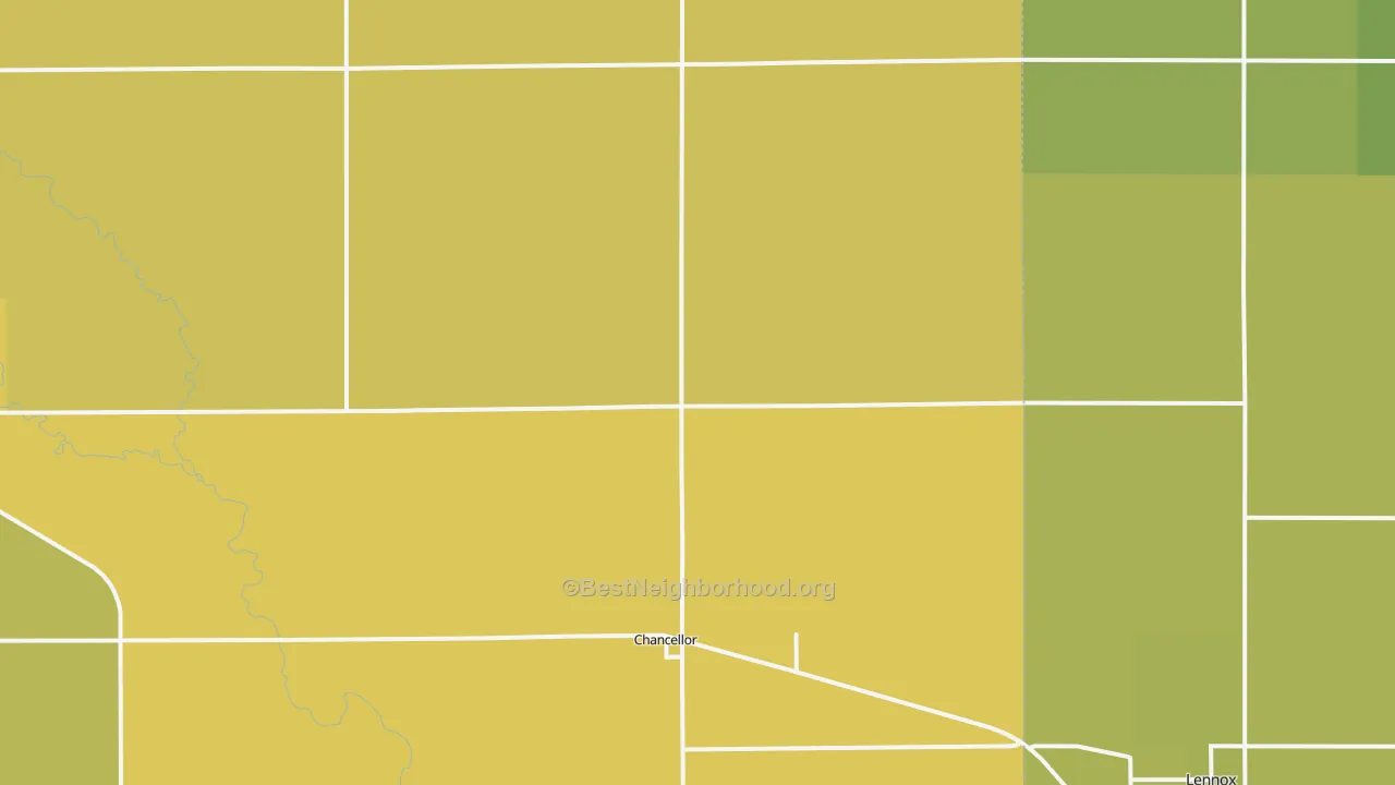 Map of the best neighborhoods in the Chancellor area, with better matches in green and worse matches in red