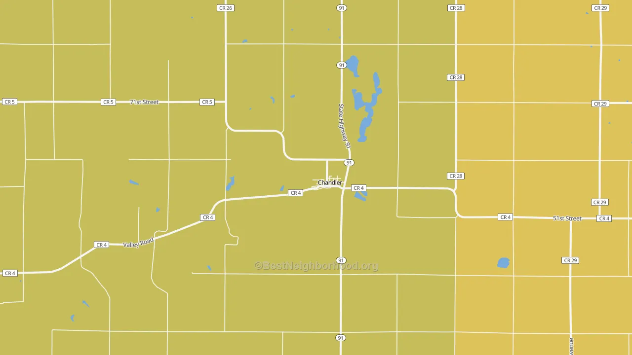 Map of the best neighborhoods in the Chandler area, with better matches in green and worse matches in red