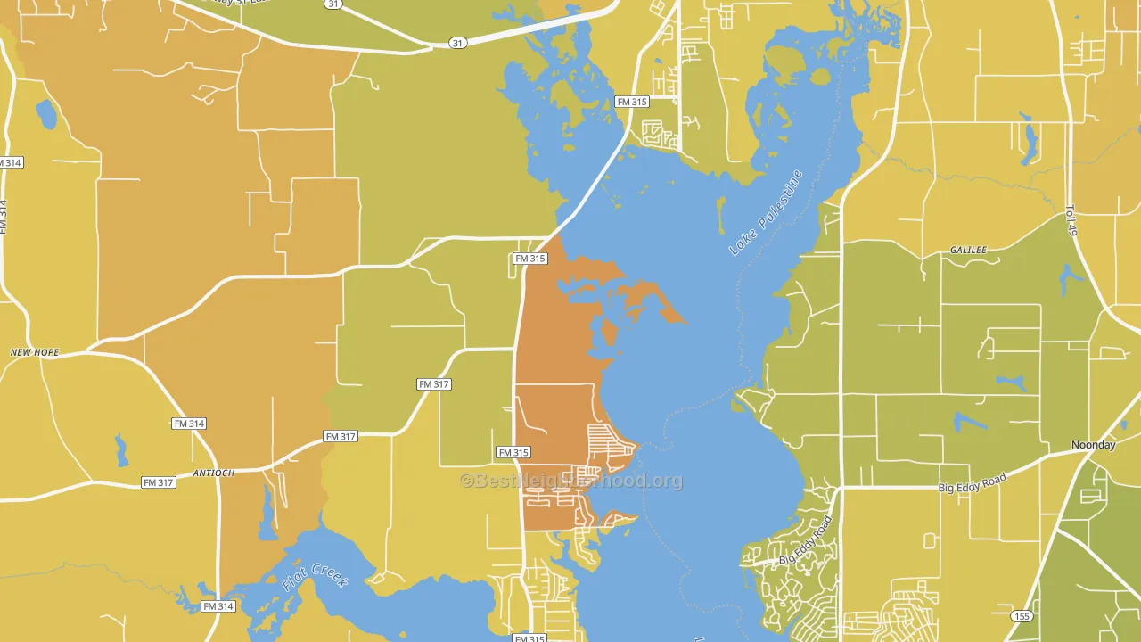 Map of the best neighborhoods in the Chandler area, with better matches in green and worse matches in red