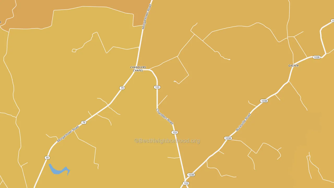 Map of the best neighborhoods in the Chandlers Chapel area, with better matches in green and worse matches in red