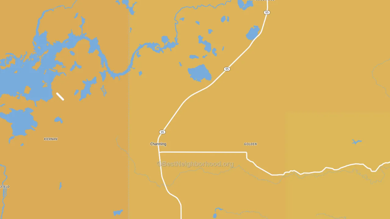 Map of the best neighborhoods in the Channing area, with better matches in green and worse matches in red