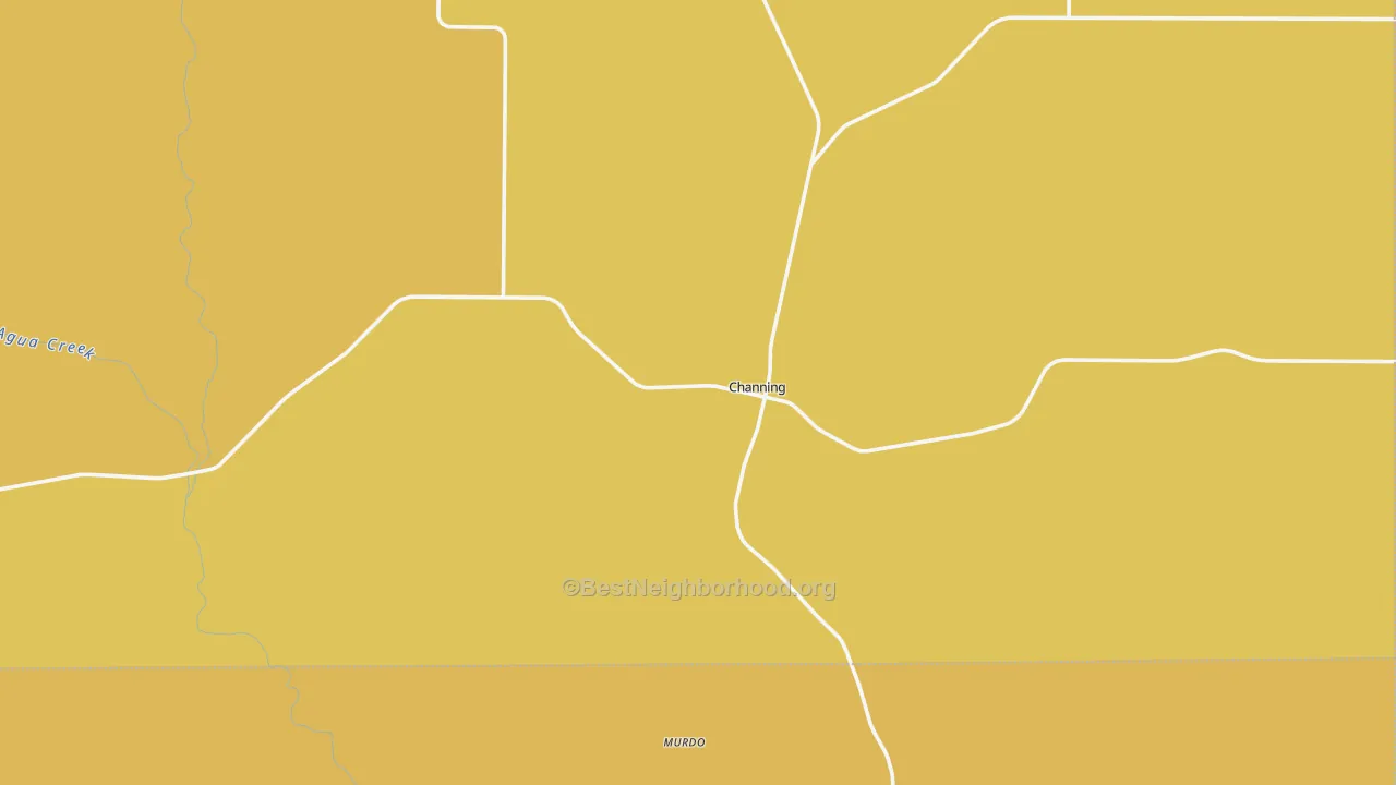 Map of the best neighborhoods in the Channing area, with better matches in green and worse matches in red