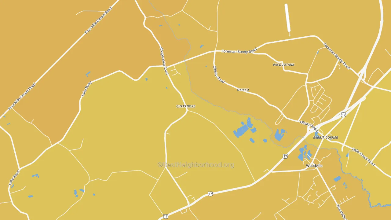 Map of the best neighborhoods in the Chapanoke area, with better matches in green and worse matches in red