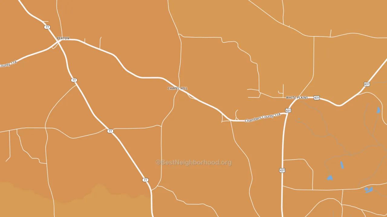 Map of the best neighborhoods in the Chapel Hill area, with better matches in green and worse matches in red