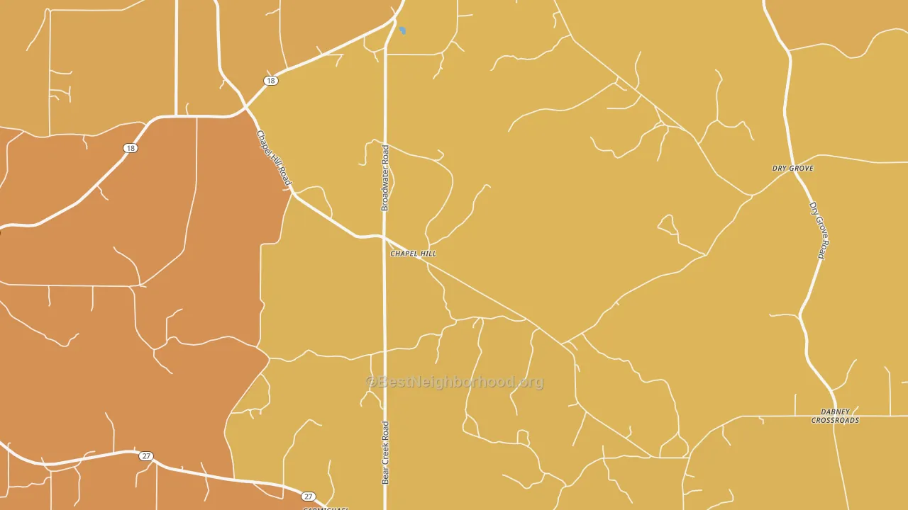 Map of the best neighborhoods in the Chapel Hill area, with better matches in green and worse matches in red