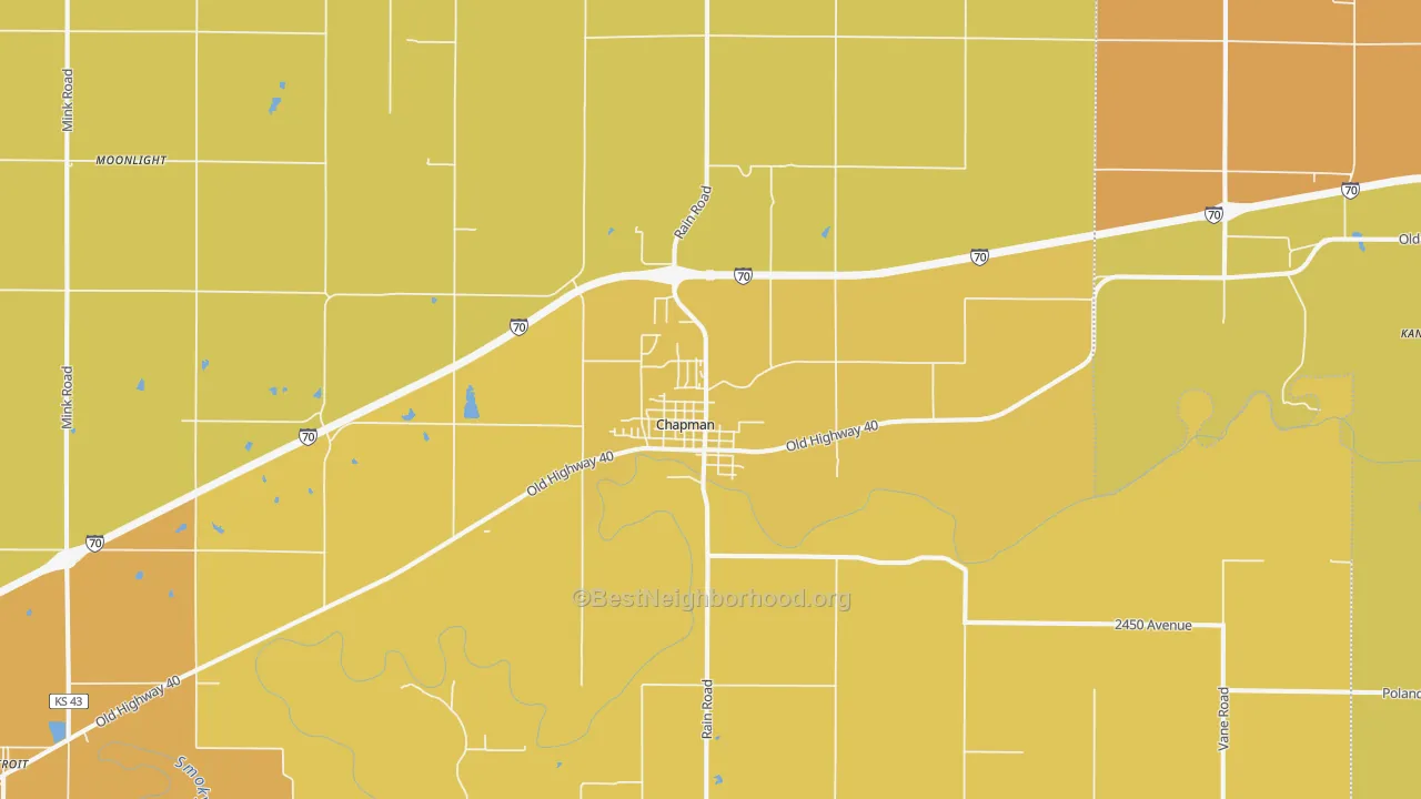 Map of the best neighborhoods in the Chapman area, with better matches in green and worse matches in red
