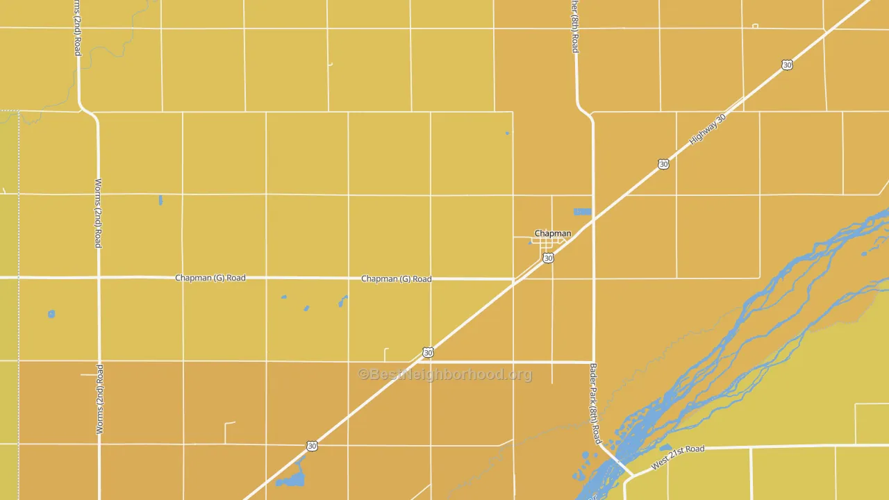 Map of the best neighborhoods in the Chapman area, with better matches in green and worse matches in red