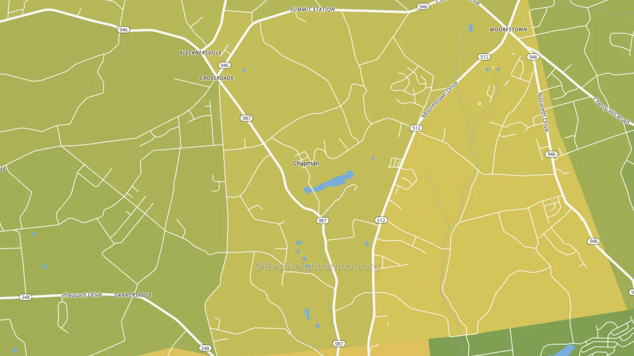 Map of the best neighborhoods in the Chapman area, with better matches in green and worse matches in red