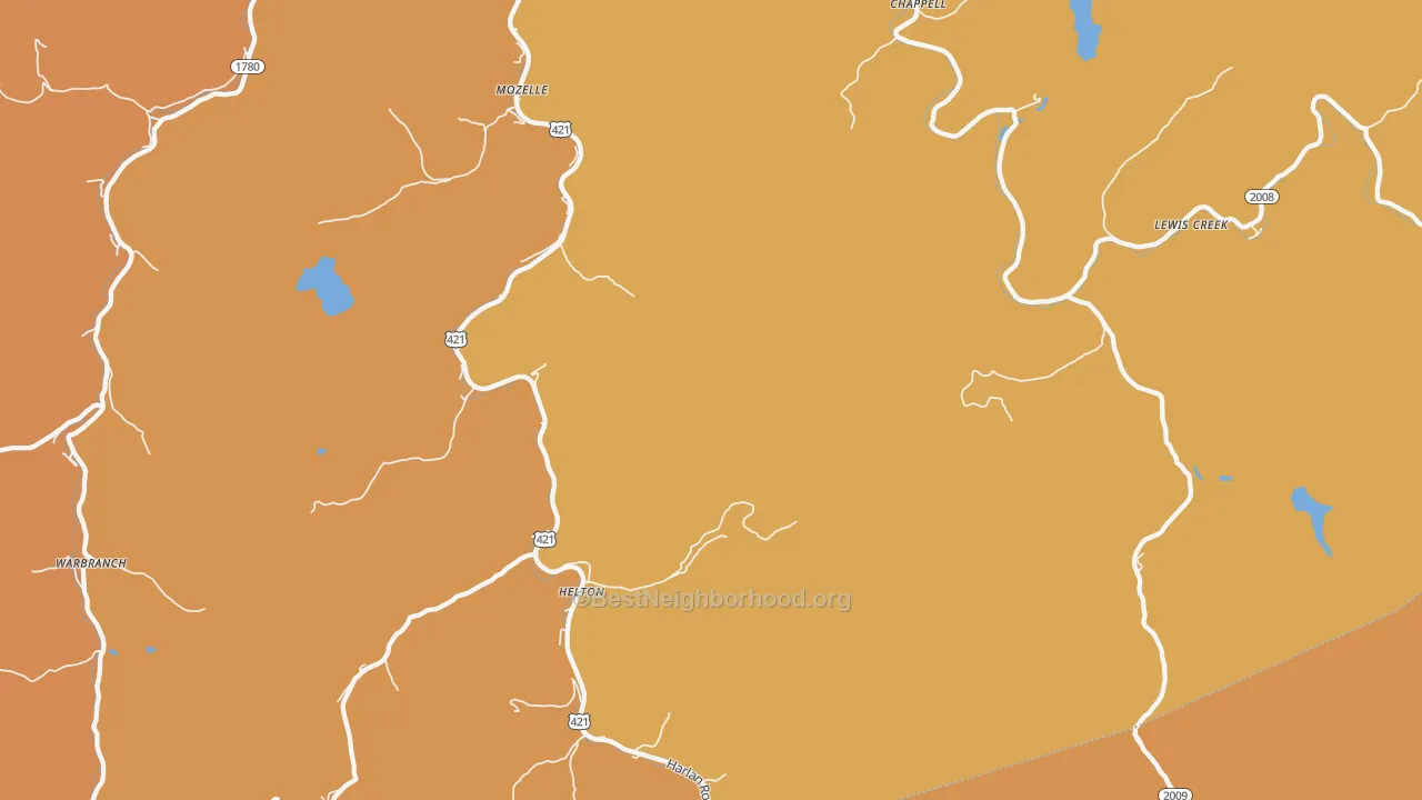 Map of the best neighborhoods in the Chappell area, with better matches in green and worse matches in red