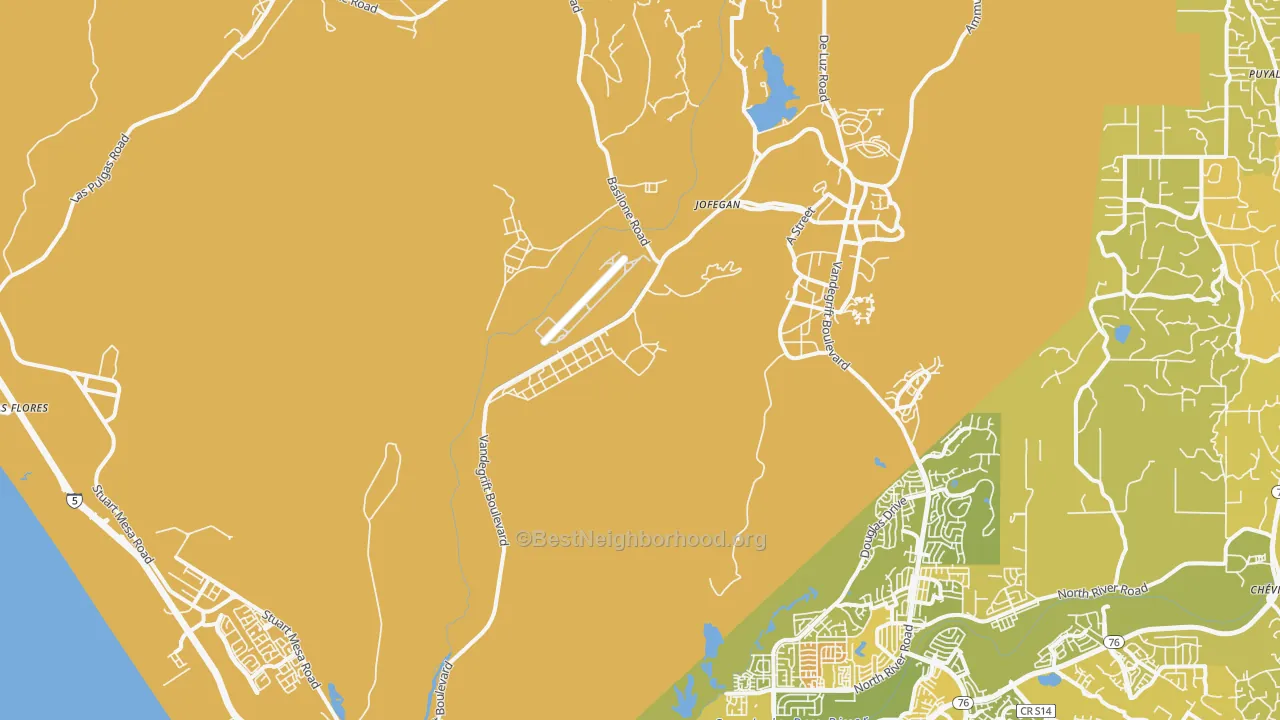 Map of the best neighborhoods in the Chappo area, with better matches in green and worse matches in red