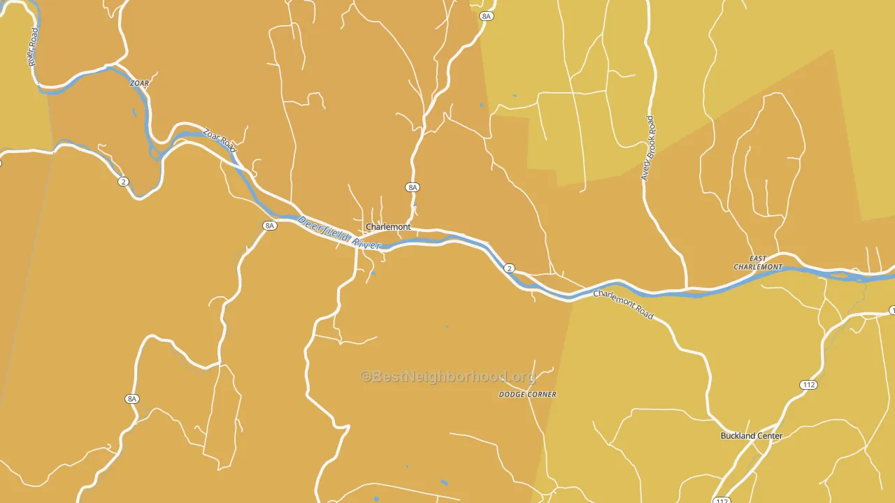 Map of the best neighborhoods in the Charlemont area, with better matches in green and worse matches in red