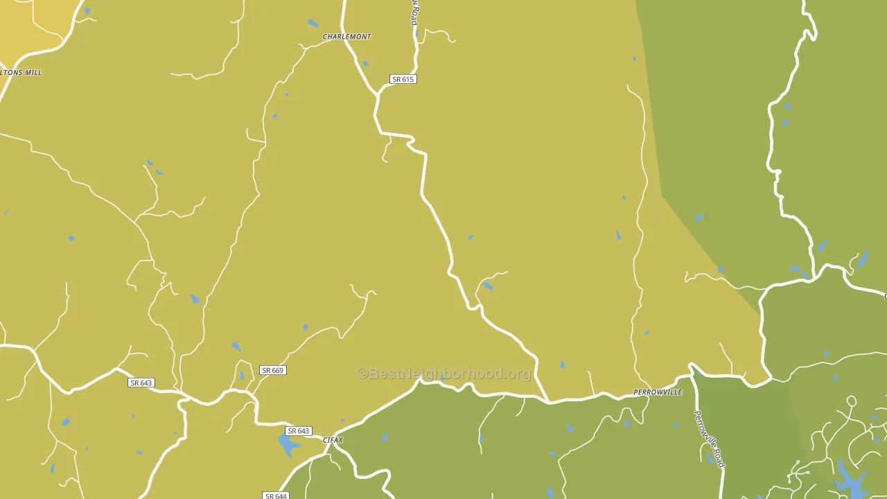 Map of the best neighborhoods in the Charlemont area, with better matches in green and worse matches in red