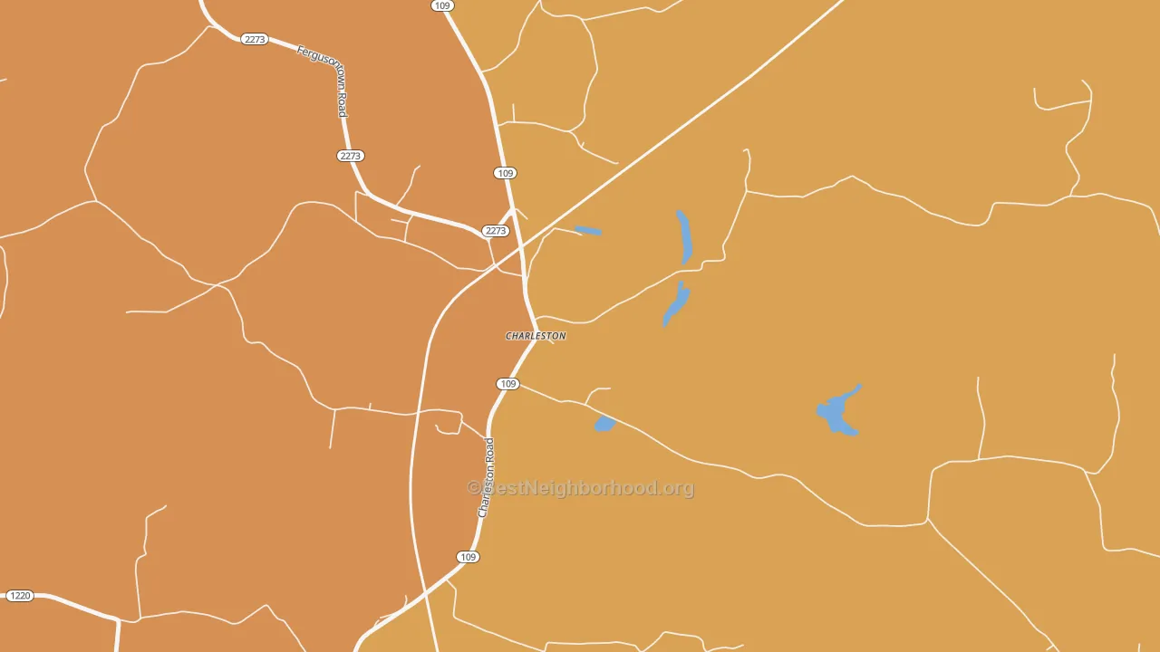Map of the best neighborhoods in the Charleston area, with better matches in green and worse matches in red