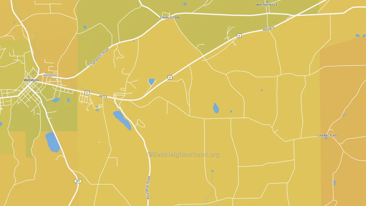 Map of the best neighborhoods in the Charleston area, with better matches in green and worse matches in red