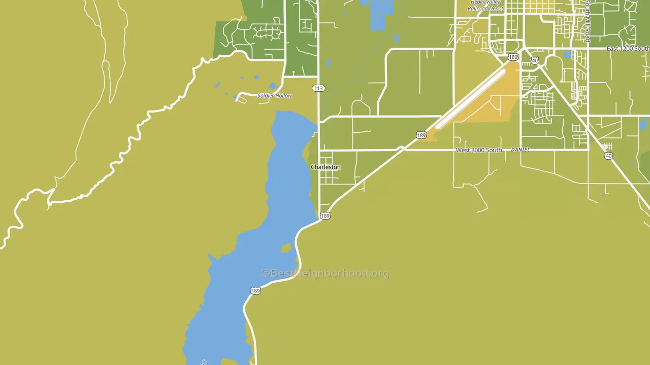 Map of the best neighborhoods in the Charleston area, with better matches in green and worse matches in red