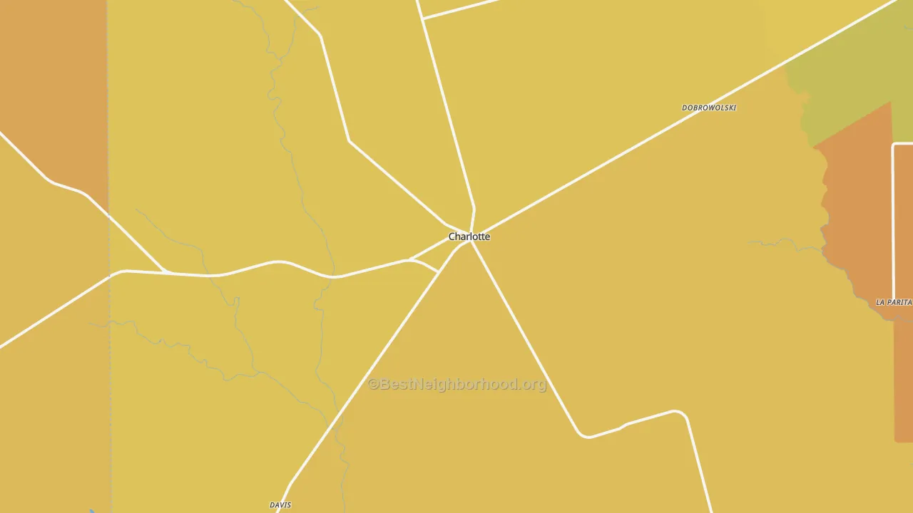 Map of the best neighborhoods in the Charlotte area, with better matches in green and worse matches in red