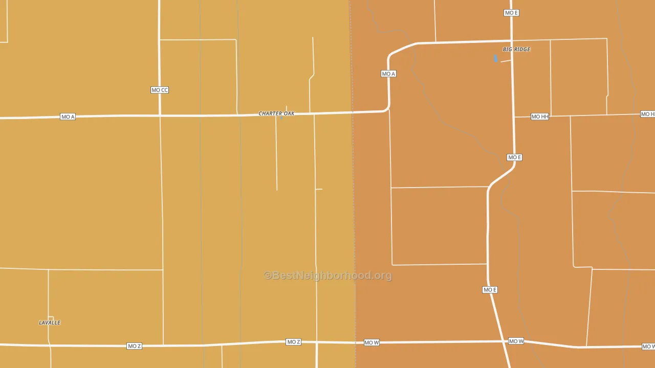 Map of the best neighborhoods in the Charter Oak area, with better matches in green and worse matches in red