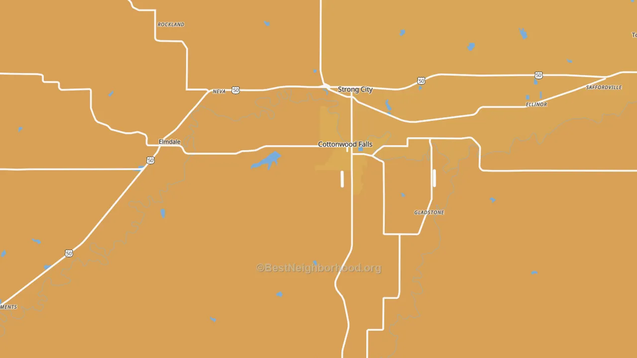 Map of the best neighborhoods in the Chase County area, with better matches in green and worse matches in red