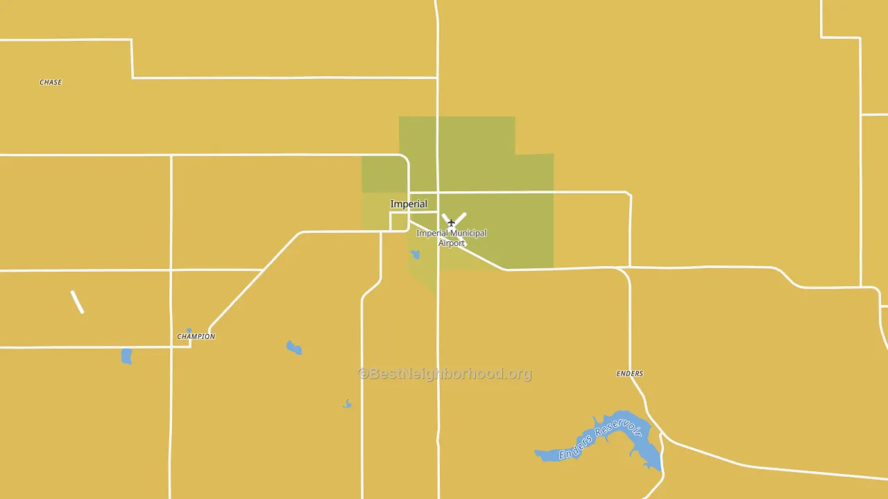 Map of the best neighborhoods in the Chase County area, with better matches in green and worse matches in red