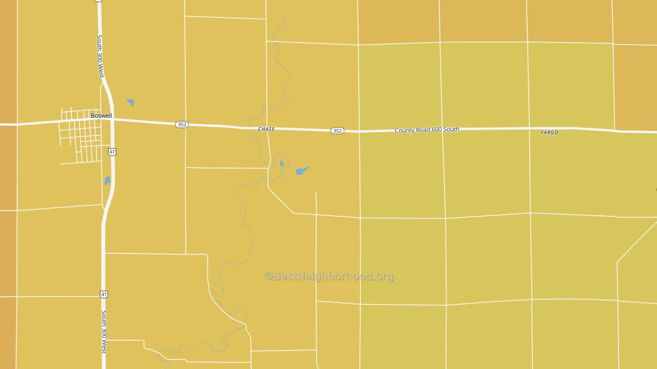 Map of the best neighborhoods in the Chase area, with better matches in green and worse matches in red