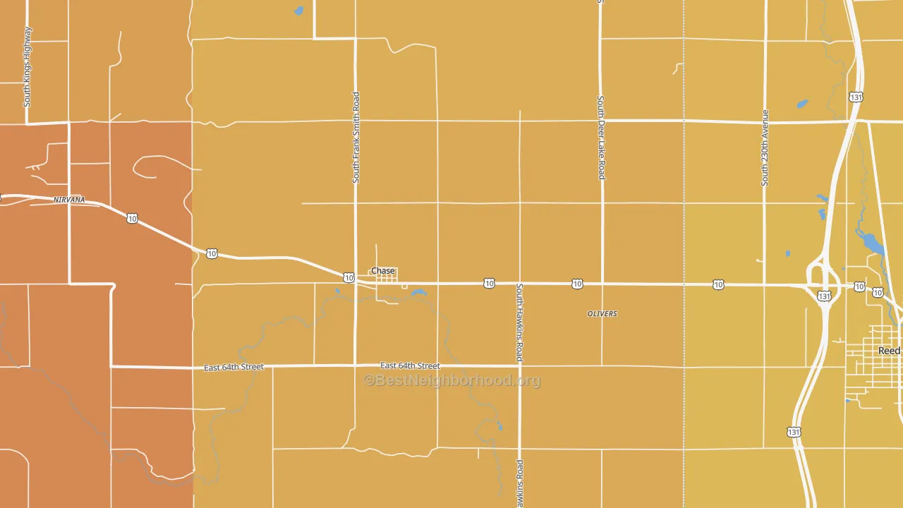 Map of the best neighborhoods in the Chase area, with better matches in green and worse matches in red