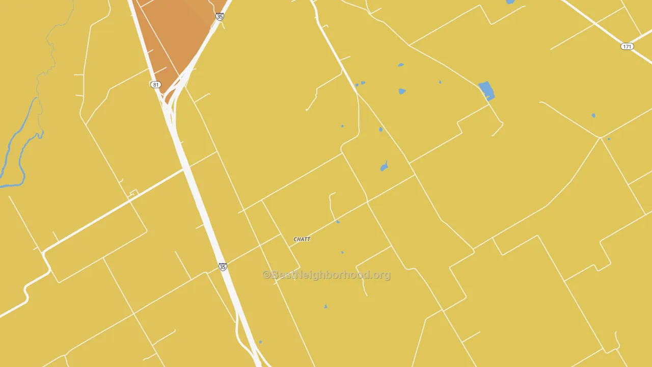 Map of the best neighborhoods in the Chat area, with better matches in green and worse matches in red