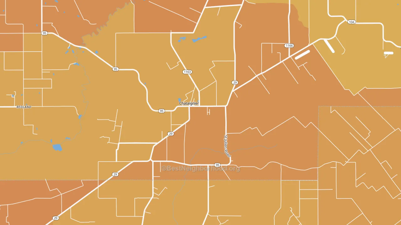 Map of the best neighborhoods in the Chataignier area, with better matches in green and worse matches in red