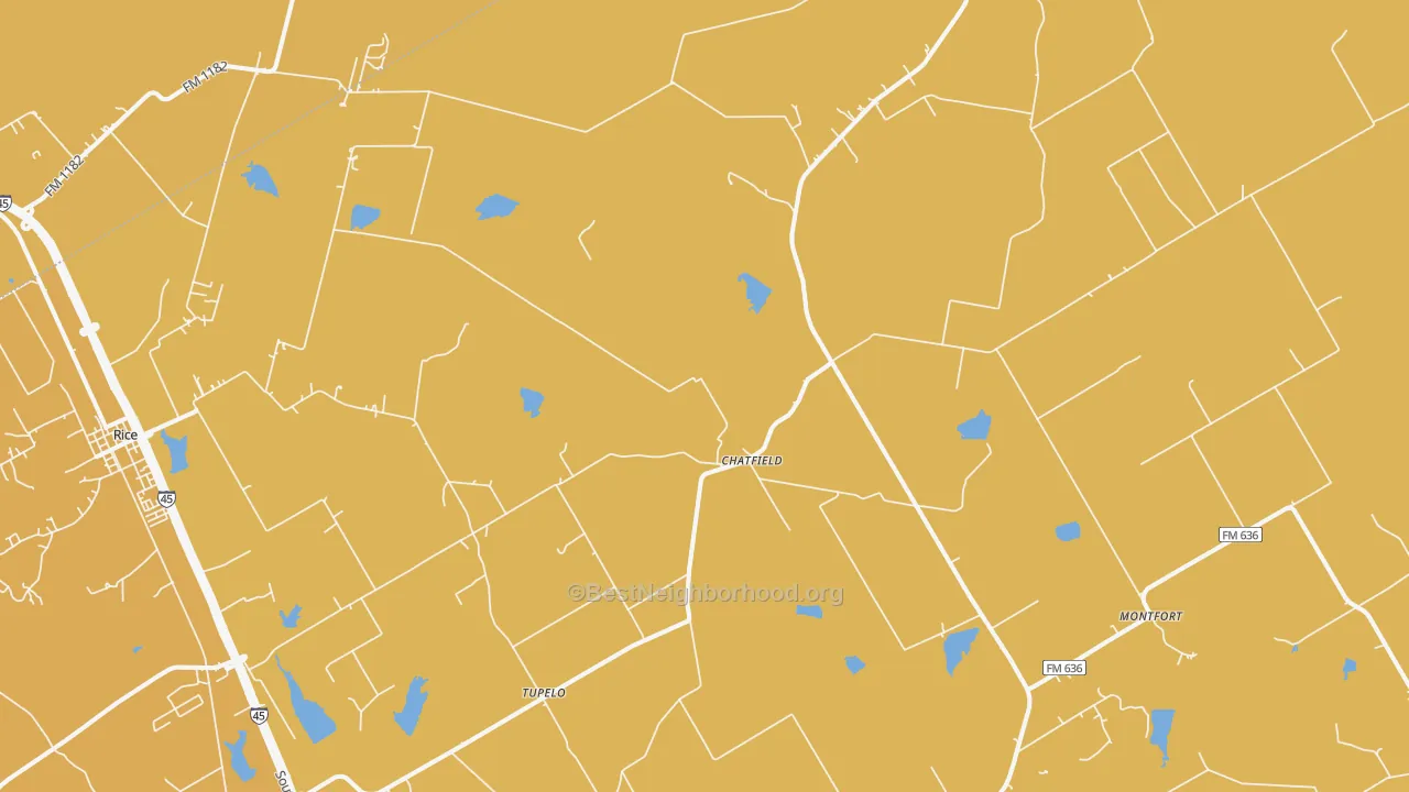 Map of the best neighborhoods in the Chatfield area, with better matches in green and worse matches in red