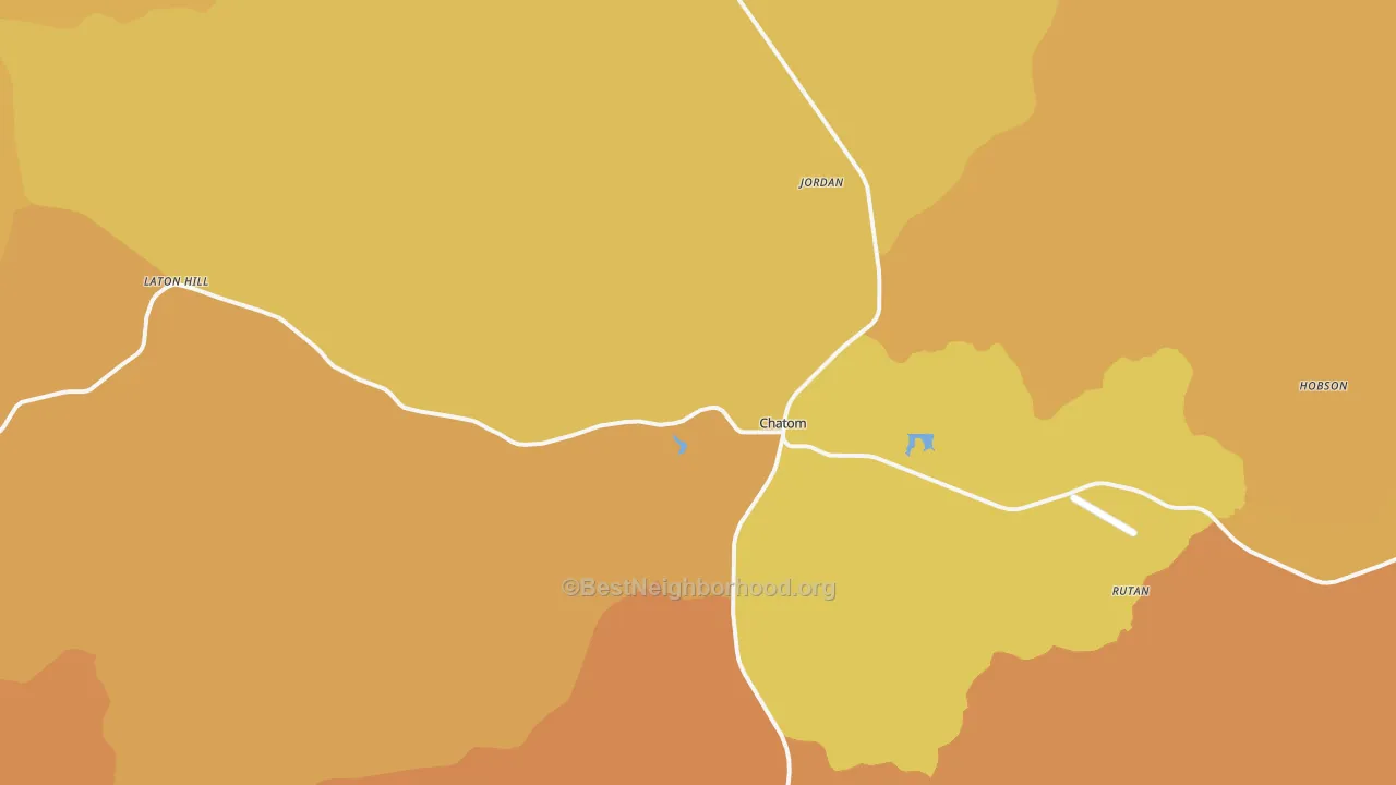 Map of the best neighborhoods in the Chatom area, with better matches in green and worse matches in red