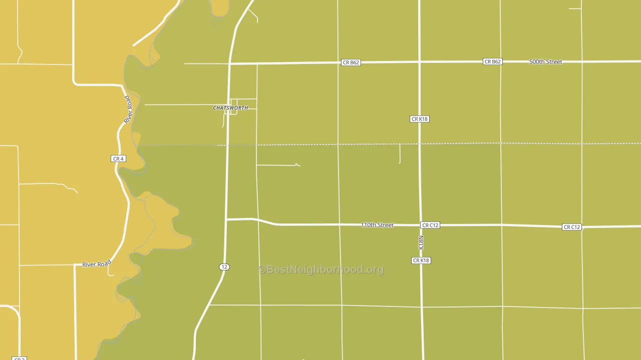 Map of the best neighborhoods in the Chatsworth area, with better matches in green and worse matches in red