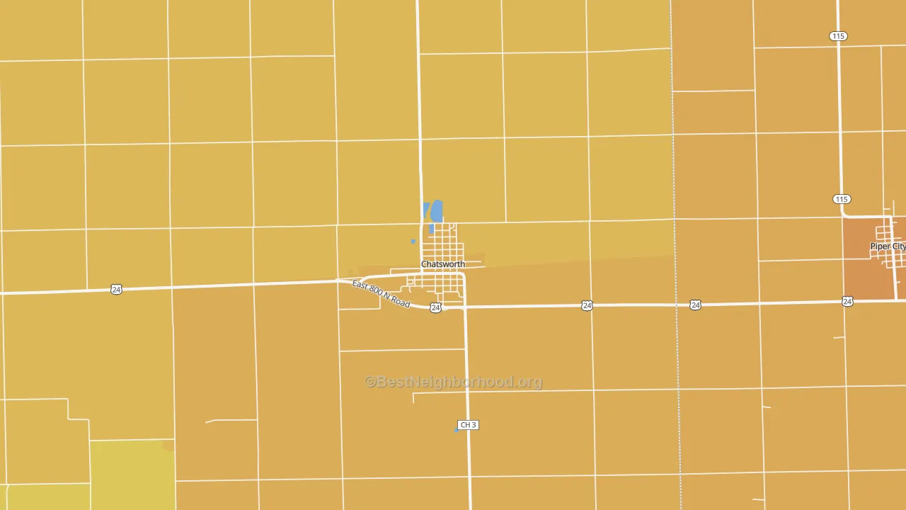Map of the best neighborhoods in the Chatsworth area, with better matches in green and worse matches in red