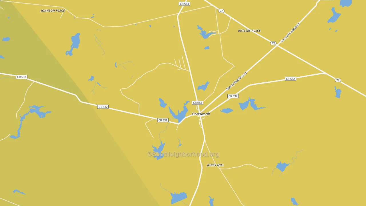 Map of the best neighborhoods in the Chatsworth area, with better matches in green and worse matches in red