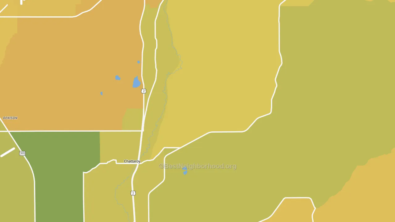 Map of the best neighborhoods in the Chattaroy area, with better matches in green and worse matches in red