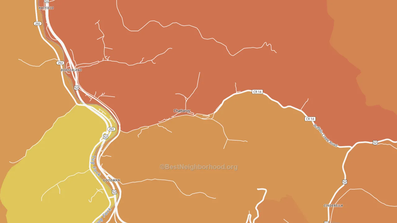 Map of the best neighborhoods in the Chattaroy area, with better matches in green and worse matches in red