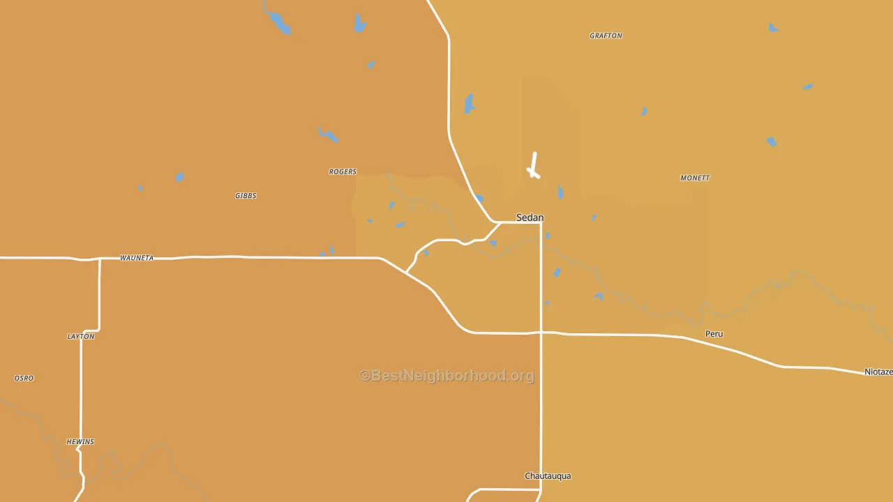 Map of the best neighborhoods in the Chautauqua County area, with better matches in green and worse matches in red