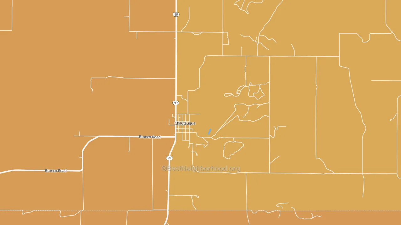Map of the best neighborhoods in the Chautauqua area, with better matches in green and worse matches in red