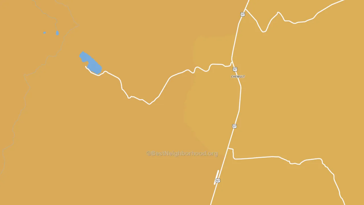 Map of the best neighborhoods in the Chemult area, with better matches in green and worse matches in red