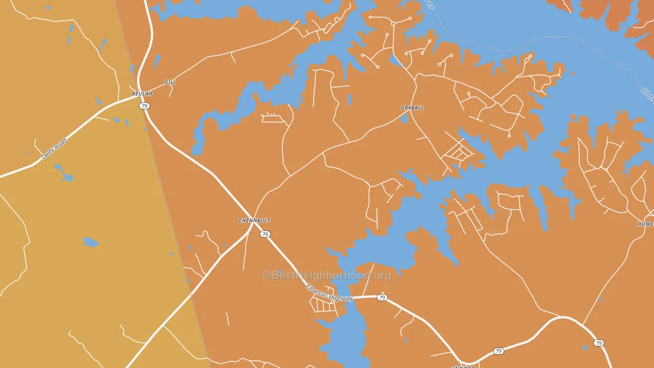 Map of the best neighborhoods in the Chennault area, with better matches in green and worse matches in red