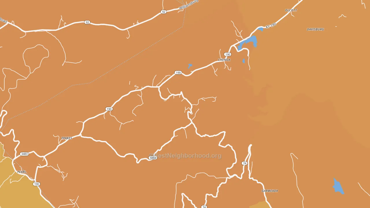 Map of the best neighborhoods in the Chenoa area, with better matches in green and worse matches in red