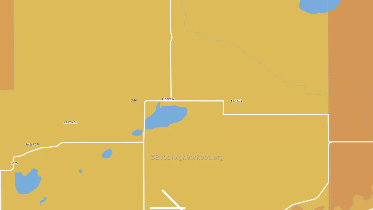 Map of the best neighborhoods in the Cheraw area, with better matches in green and worse matches in red