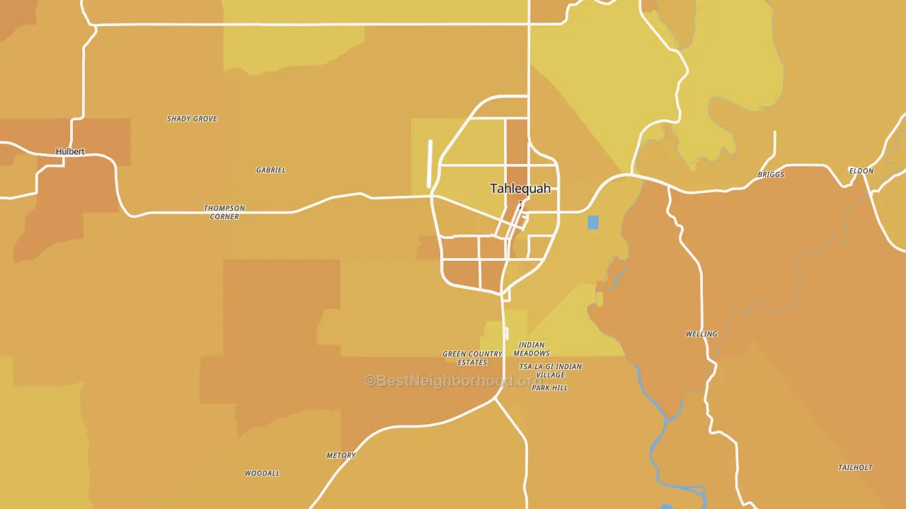 Map of the best neighborhoods in the Cherokee County area, with better matches in green and worse matches in red